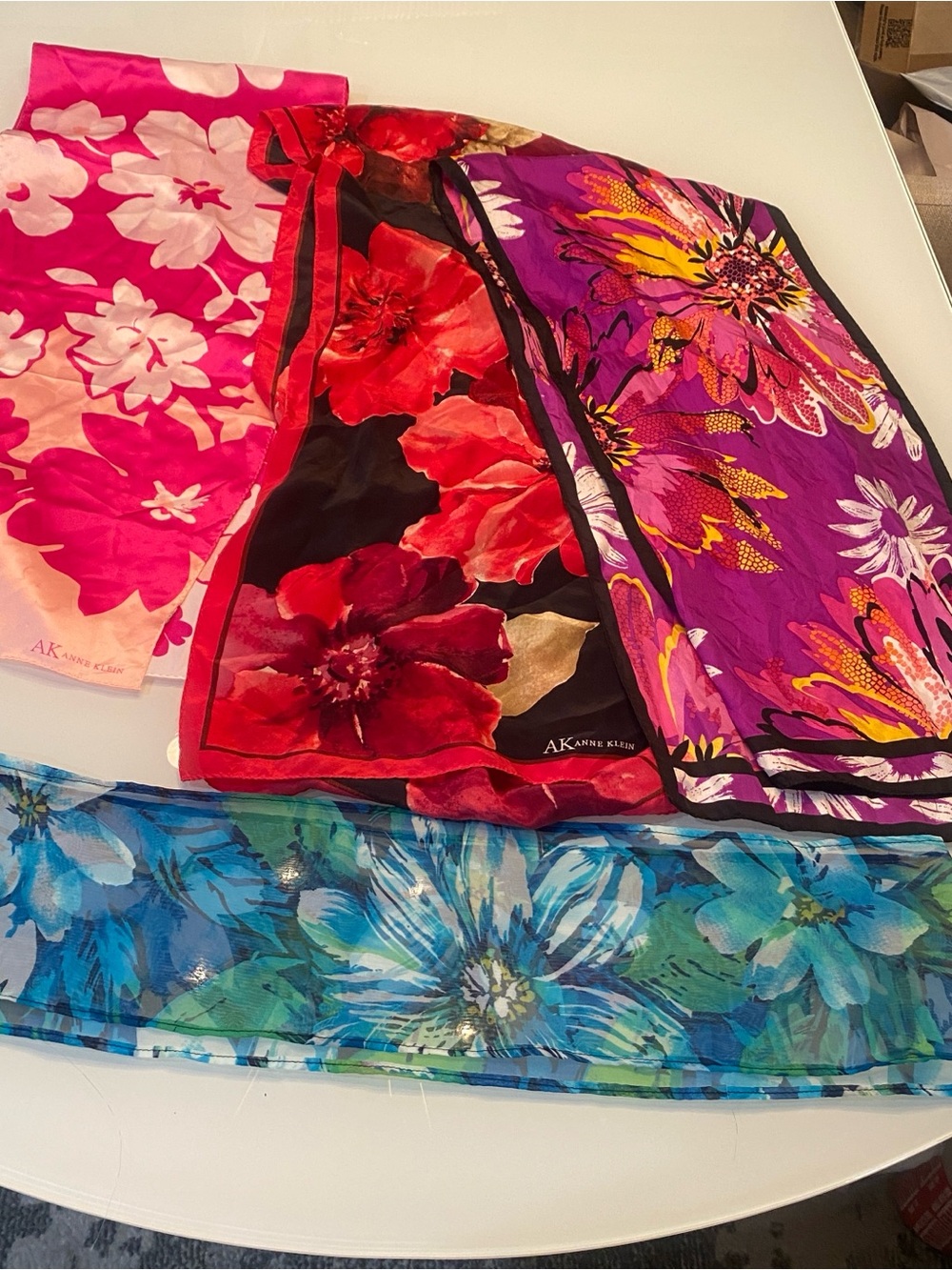 Bundle of 4 Designer Floral Scarves Anne Klein Adrienne Landau Blue Sheer